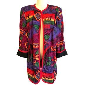 Vintage Womens ART TO WEAR Jacket Tropical‎ Vibrant Statement Maximalist Size 14